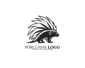 Obraz premium Abstract black and white porcupine logo featuring curved spines and circular motion design, great for branding eco organizations, artistic agencies, and creative businesses.