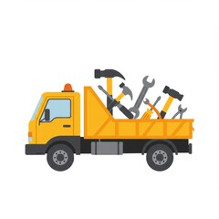 Naklejka premium Yellow Dump Truck Filled with Tools