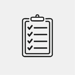 Checklist on Clipboard Icon: Black and White Minimalist Vector Illustration