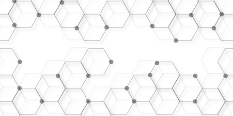 Naklejka premium Hexagon concept design abstract technology background. with 3D Futuristic honeycomb mosaic white background .Science network pattern, connecting lines and dots Medical background, Vector illustration