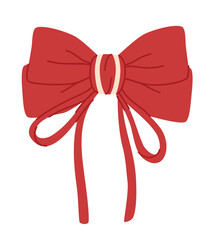 Cute red ribbon bow. Flat vector illustration.
