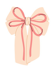 Cute pink ribbon bow. Flat vector illustration.