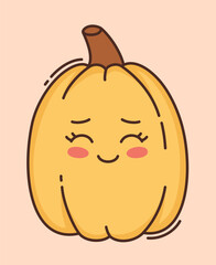 Cartoon cute yellow pumpkin. Flat vector illustration.