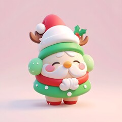 Adorable 3d render of a christmas reindeer santa
