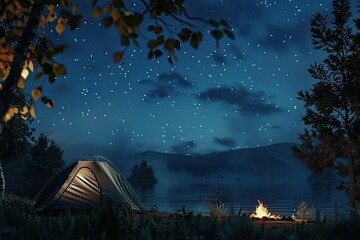 High Quality Visual of Night Camping in Forest Under Beautiful Starry Sky