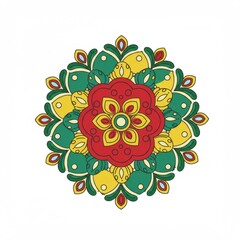 Colorful Floral Mandala Design with Red Yellow and Green Patterns