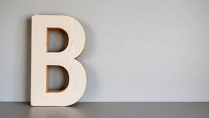 Rustic Capital Letter B Made from Layered Birch Wood Panels with Subtle Grain – Upright Display Against Light Concrete Wall with Neutral Tones and Space for Text or Mockup