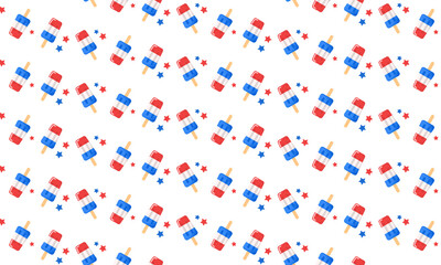  Popsicle seamless pattern. Red and blue white summer decor. Good for 4th of July, memorial day, Columbus day wrapping paper, textile prints, banners, backgrounds.