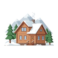 Fototapeta premium Cozy Wooden Cabin in Snowy Mountains