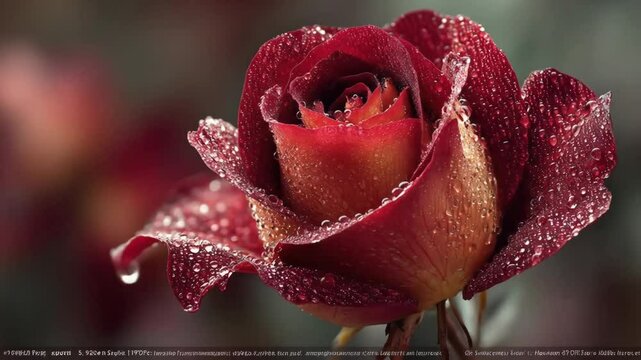 Dewkissed Dark Red Rose Closeup.