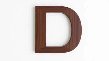 Geometric Capital Letter D Cut from Dark Walnut Wood with Sharp Edges – Modern Wooden Alphabet Design on Clean White Wall Background with Soft Ambient Lighting