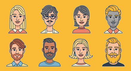 Colorful Flat Line Art Portraits of Diverse People