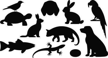 Various animal silhouettes including bird turtle rabbit dog and others