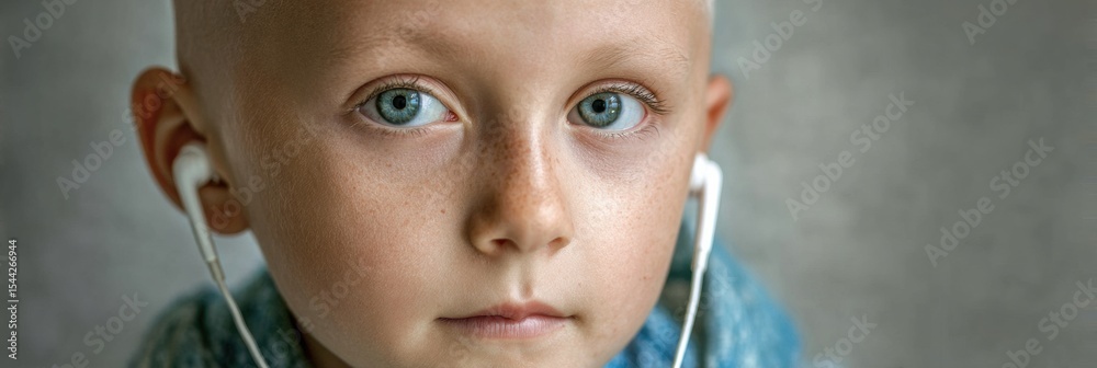 Poster Highlighting Early Warning Signs of Childhood Cancer in a Close-Up Visual of a Child With Unique Features