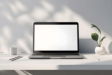 Fototapeta premium Open blank laptop on an office desk