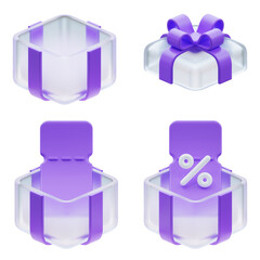Naklejka na ściany i meble 3d, box, gift, event, prize, ribbon, festival, lucky box, discount coupon, purple, discount rate, 3d rendering, 3d cartoon, gift box, present, coupon, discount, promotion, reward, giveaway, offer, sur