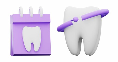 3D dental icon with calendar and tooth illustration. 