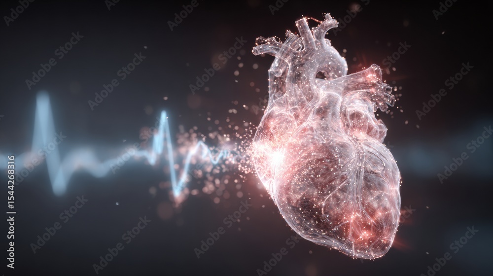 Poster Abstract Glowing Heart Racing With Betting Pulse Graph and Open Upper Space for Creativity and Imagination