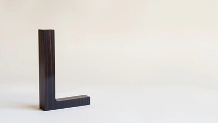 3D Capital Letter L Made from Dark Polished Beech Wood – Upright on Clean White Surface with Soft Shadow and Neutral Gradient Background, Perfect for Minimalist Mockup or Typography Design