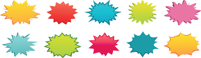 Starburst coloured speech bubbles collection. Vector