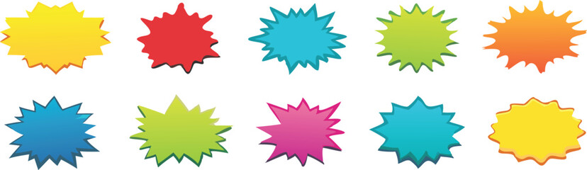 Starburst coloured speech bubbles collection. Vector