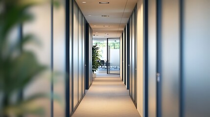 Contemporary blue office interior with abstract blur background