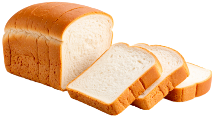 a half and slices of white bread isolated on white background