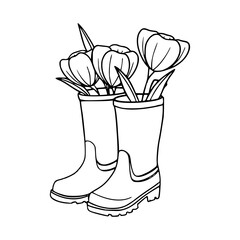 gardening boots and tulips outline