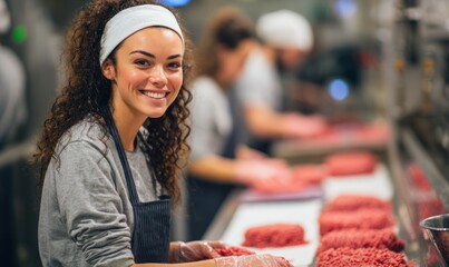 Woman working in a meat processing plant