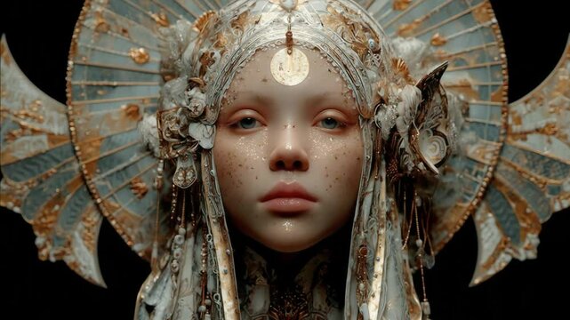Golden Headdress with Elegant Woman Portrait.