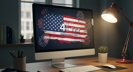 TV on the stage with USA, happy Independence Day, 4th July