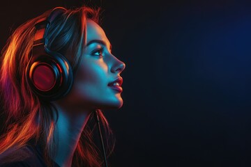 Vibrant Color Image of Woman with Headset for Video Call