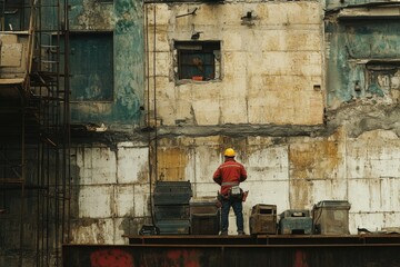 high detail visual of building and construction worker on the site
