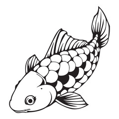 Fototapeta premium Elegant koi fish silhouette illustration in black and white