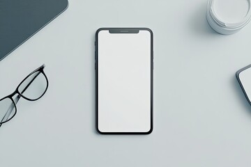 High Quality Visual of Top View Desk Minimal Copy Space Mobile Phone