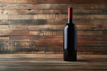 Ultra Quality Image of Red Wine Bottle on Wooden Background for Branding and Packaging