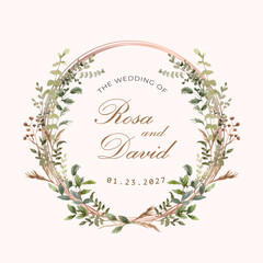 green brown leaves save the date watercolor wreath