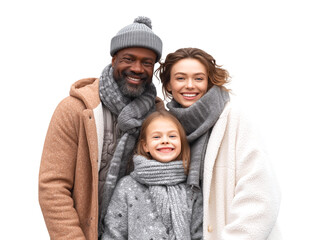 Fototapeta premium a happy family wearing winter suits isolated on a transparent background