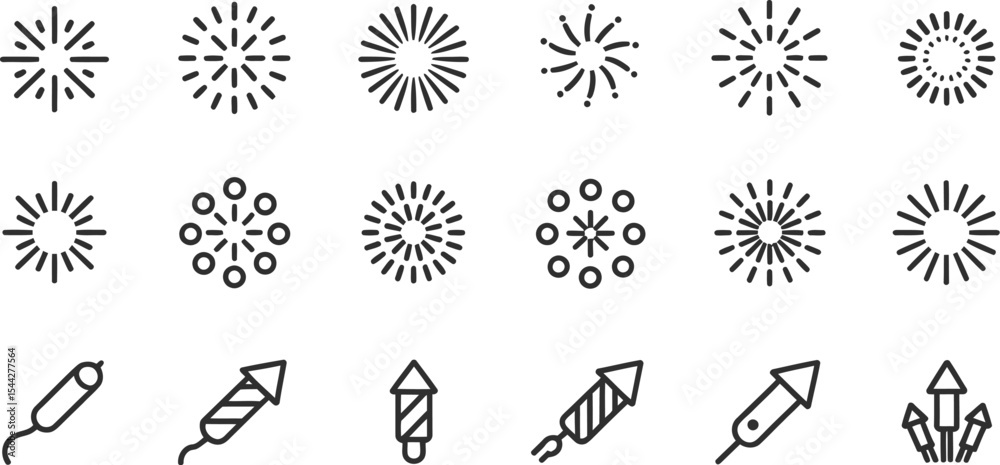Wall mural a collection of firework and rocket icons in a simple line art style