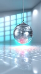 Reflective disco ball in modern room