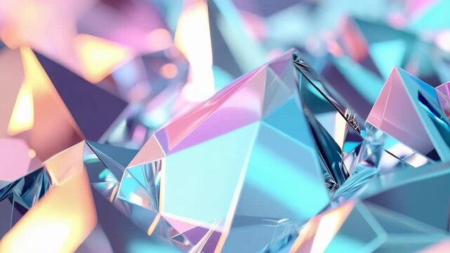 Abstract faceted background with geometric crystal shapes and pastel color gradients, rendering sparkling surface for a modern digital graphic