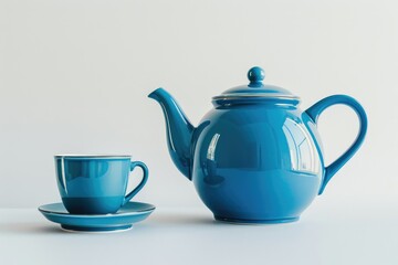 Ultra Quality Image of a Blue Kettle and a Cup on a White Background