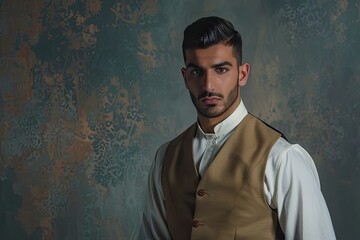 Detailed Picture of Portrait of Retro 1920S English Arabian Business Man Wearing Waistcoat