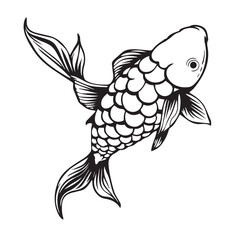 Fototapeta premium Elegant koi fish silhouette illustration in detailed line art style
