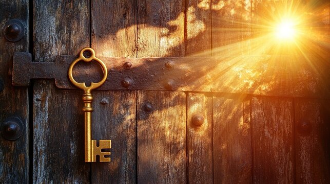 old key on wooden door - Powered by Adobe
