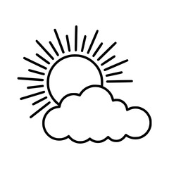 Minimalist black outline sun and cloud icon
