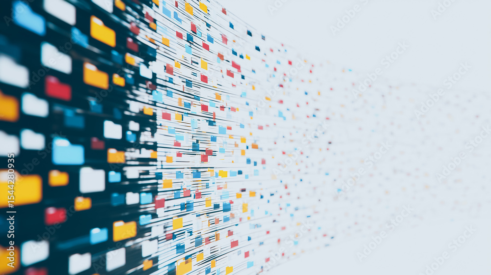 Poster data flow visualization: an abstract representation of data transfer, showcasing the movement of inf