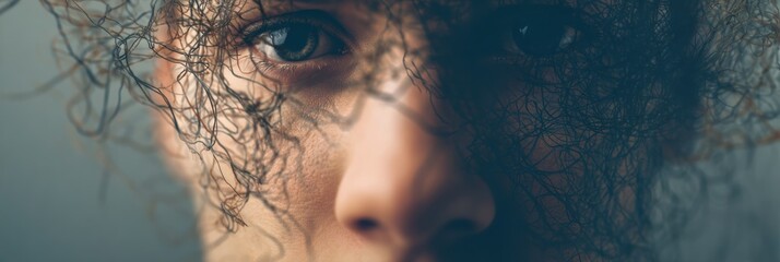 Depiction of Anxiety Featuring a Human Face Surrounded by Chaotic Nerve-Like Overlays