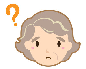 困り顔のおばあさんアイコンイラスト/線あり・はてな