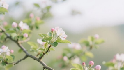 Fototapeta premium Delicate Blossoms on a Tree Branch in Springtime